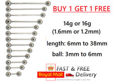 Straight Barbell Tongue Bar 316l Surgical Steel Nipple Ear 14g 16g 1.2mm 1.6mm