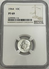 1964 Dime NGC PF69 90% Proof Silver Franklin D Roosevelt 10c White Label