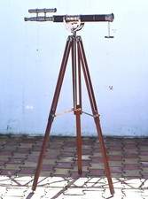 Vintage Brass Telescope Adjustable Wooden Tripod 30x Magnification Nautical