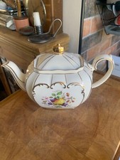 Vintage Sadler Fruit & Berries Cube Teapot Cream with Gold Gilding 