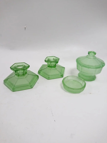Vintage green glass dressing - glass,