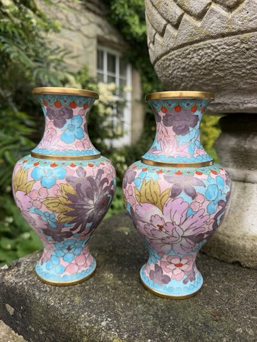 Pair vintage chinese cloisonne - pair,