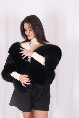 Natural mink cape with fox