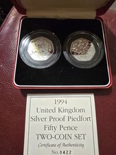 EEC and Battle For Britain Piedfort Silver Proof 50p Coins In Case and Capsuled.