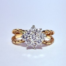 14K Yellow Gold 0.68ctw Diamond Cluster Size 5.5 Twisted Split Shank Ring 4.1g