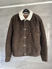 Levi’s Premium Mens Type 1 Cord Corduroy Sherpa Trucker Jacket - Medium - Brown