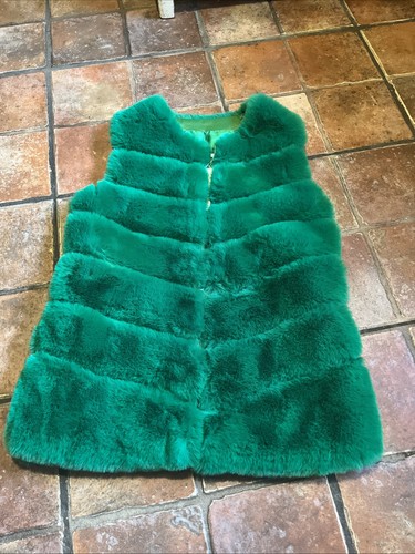 Women green faux fur gilet - green,