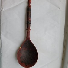 3 x Primitive Painted Wooden Spoon Hand Carved    