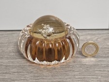 R A R E.   Amber Coloured Glass Paperweight With Separate Clear Bubbled Sphere.