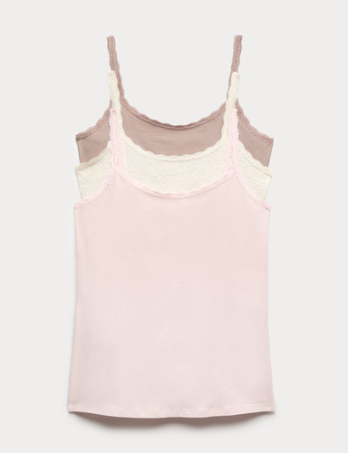 3pk cotton rich lace trim - m&s,