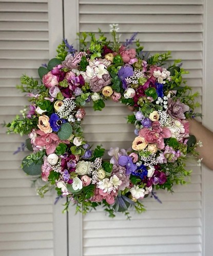 Cottage garden wreath door - cottage, wreath,