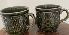 2 x Vintage 1970s TAMS England Green Psychedelic Retro Pattern Mugs Cups 