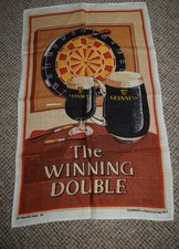 RARE Vintage Guinness Tea Towel IRISH LINEN Dartboard Darts THE WINNING DOUBLE
