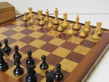 ANTIQUE CHESS SET BCC STAUNTON LIBRARY SIZE K 57mm AND NICE PERIOD BOARD