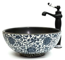 Floral Patterned Kasbah Bathroom Cloakroom Ceramic Counter Top Wash Basin Sink