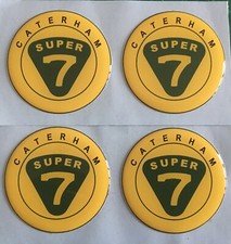 CATERHAM SUPER 7 ALLOY WHEEL CENTRE CAP STICKERS DOMED X4 YELLOW 40mm All Sizes