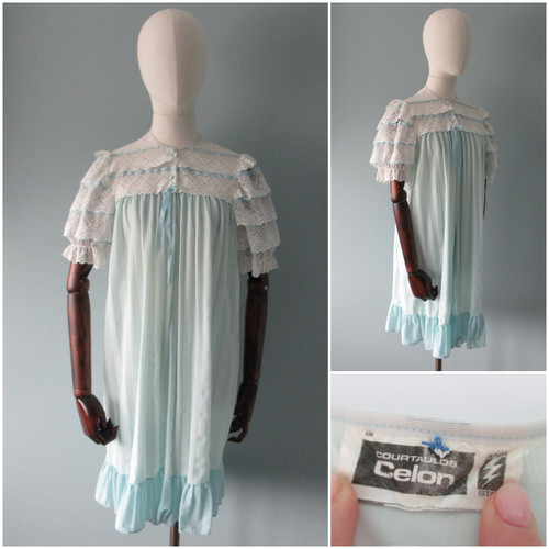 Vintage 1960s robe blue nylon - 1960s,