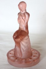 Art Deco Frosted Pink Glass Large Seated Lady