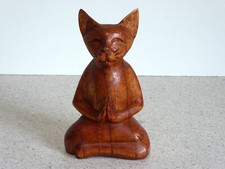 Wooden Cat Figurine Ornament Hand Carved Yoga Cat.....