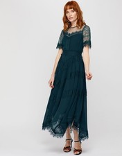 Monsoon 'Melissa' Teal Blue Lace Chevron Hanky Hem Dress UK 16 BN