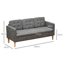 Modern 3 Seater Sofa for Living Room Compact Sofa with Hidden Storage GreyModern