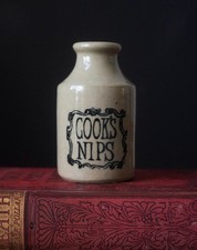 Vintage Cook’s Nips Pottery Crock 4” tall Liquor Bottle