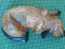 Large Carved Wooden 'Sleeping Dog'. Length 14" x 4" high Fireside or Doorstop 