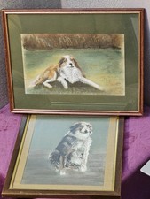 Pair of Original OOAK Oil Pastel Paintings by the same Artist ft. Collie Dogs