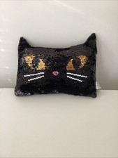 Cat Sequin Cushion - Black