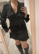 Black satin Look  collar dress