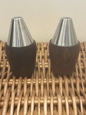 Vintage 1970s Wood And Stainless Steel Salt And Pepper/ Cruet Set