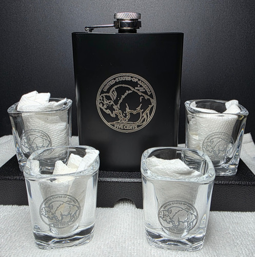 Buffalo nickel flask - flask, set