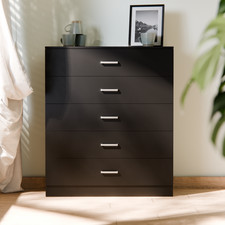 Chest Of Drawers Black 5 Drawer Metal Handles Runners Bedroom Furniture 75*36*90
