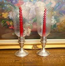 Pair Vintage Gorham Sterling Silver Hurricane Lamps, Candlesticks 661 Shades