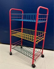 Vintage Red Plastic-Coated Metal Three-Tier Vegetable Rack / Trolley – Retro!