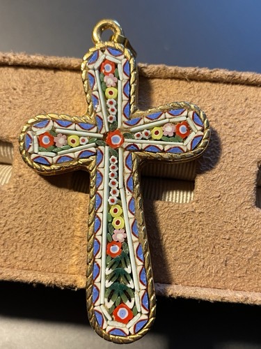 Vtg micro mosaic cross pendant - micro,