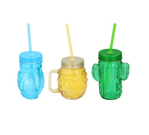 Glass drinking jar with lid - glass, &