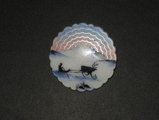 Olav Hjortdahl Sterling silver enamel brooch Norway. Reindeer sledge