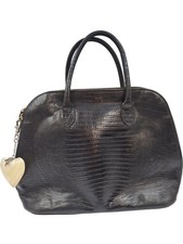 Osprey London Black Croc Embossed Leather Satchel Bag with Charm T2920 F3