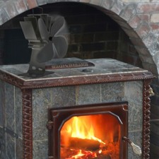 Heat Powered Wood Burning Gas Stove Top Silent Eco Friendly Warm Air Fan Black