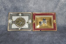 Two Vintage Porcelain Hermes Gold Plate Cigar Ashtrays