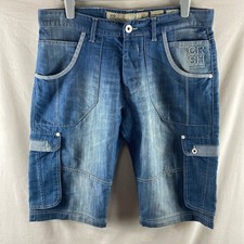 Mens Crosshatch Kanaster 16 Denim Shorts W36 XL Extra Large Blue Combat Cargo 36