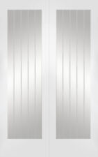 Internal Suffolk White Primed Rebated Pair Clear Glazed Doors