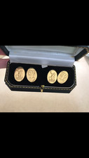 18 carat gold English bespoke chain-linked cufflinks with heraldic crest