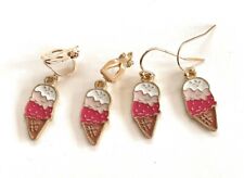 Girls Gold Christmas Drop Dangle Earrings Red Green White - Pierced or Clip On