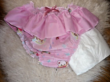 Sissy . ADULT BABY NAPPIE COVER PANTIES   30/50" PINK TEDDY WITH  FRILL ROUND 