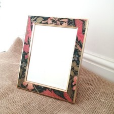 Vintage William Morris Style Floral Wood Mirror Bevelled Glass 20.5cm X 25.5cm