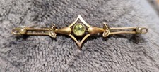 ANTIQUE 9 CARAT GOLD BAR BROOCH PERIDOT & PEARL ART DECO STYLE