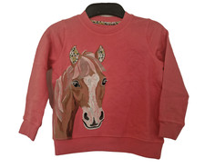 Boden Girls Sweatshirt Jumper Superstitch Horse 2-14 Years Pink Cotton NEW