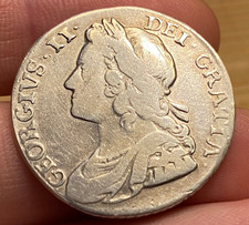 George II 1737 Unusual 3-over 5? Shilling Ex-Mount Ex-Cleaned c5.7g (ref #26)